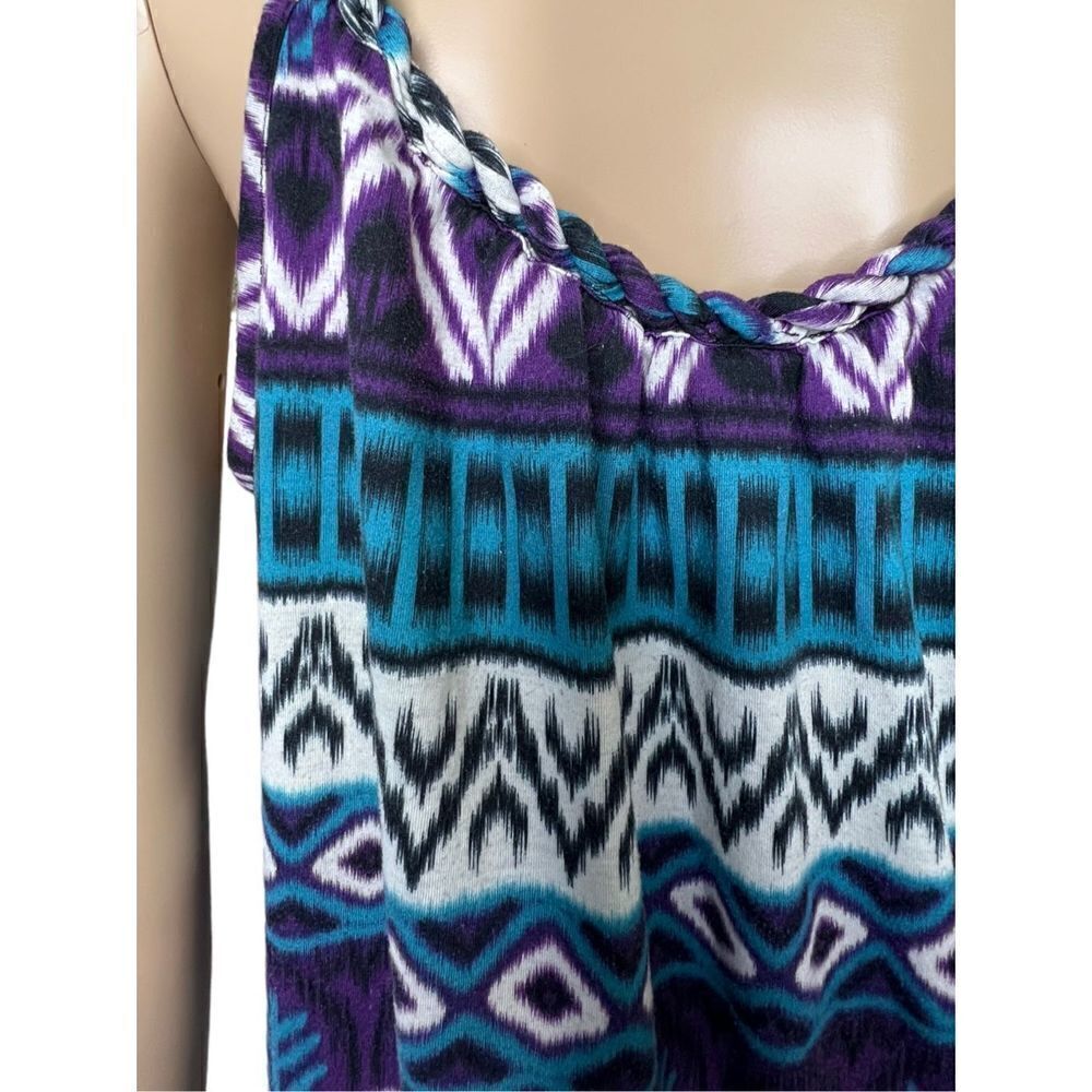 Piper and Blue Geometric Patterned Rope Strapped Tank Top With Ruched Bottom - Picture 2 of 5